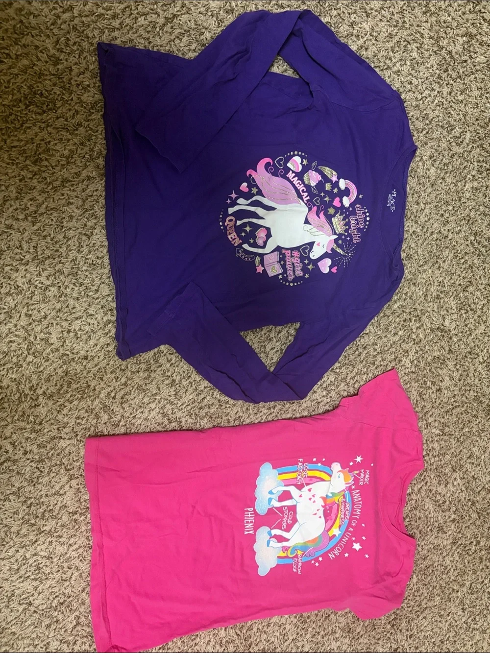 Girls Unicorn 2 T-shirts: PurpleLong Sleeve & Pink Short Sleeve